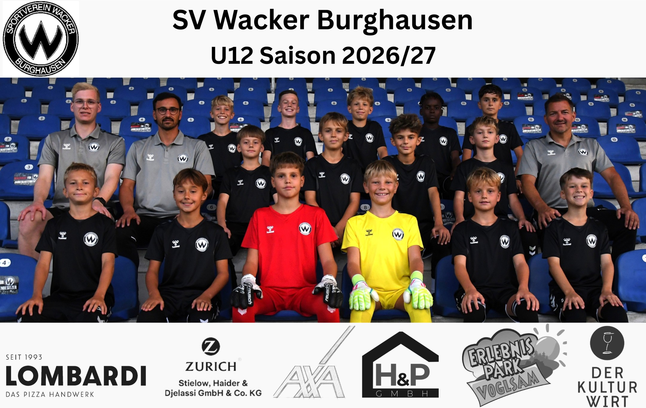 U12 Mannschaftsfoto mit Banner, Saison 2026/27
