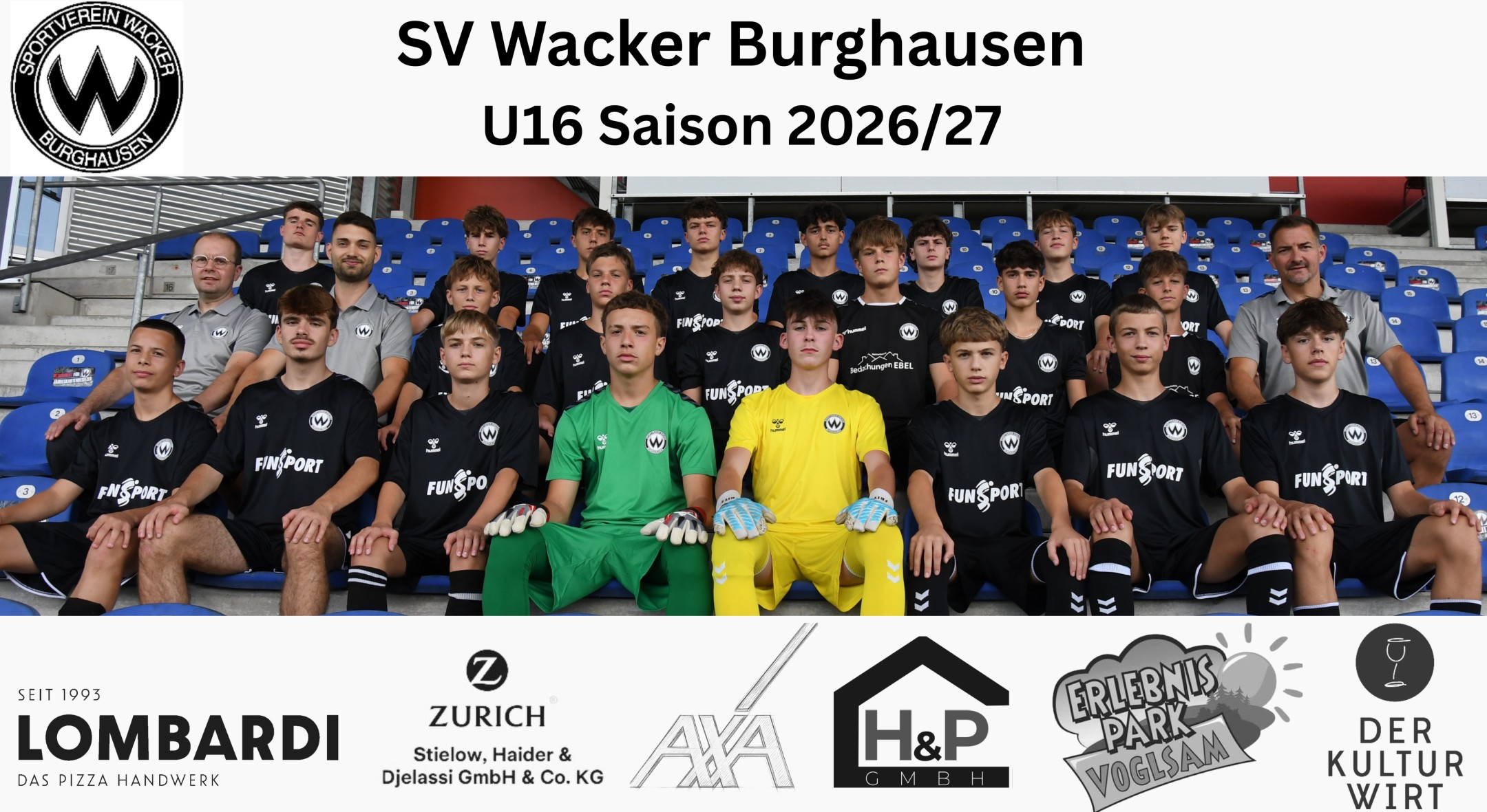 U16 Mannschaftsfoto mit Banner, Saison 2026/27